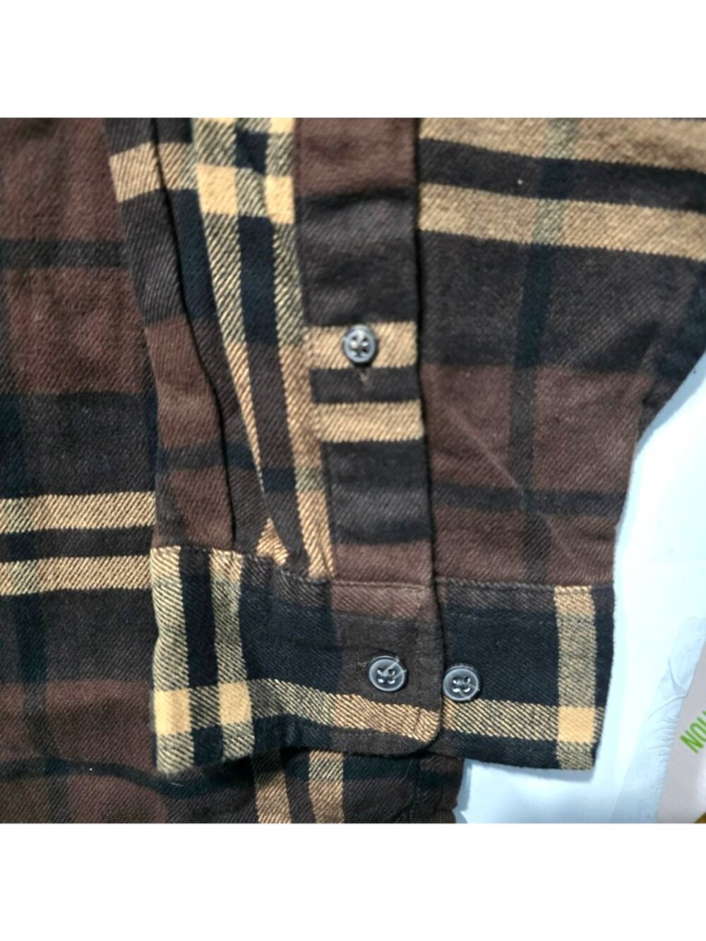 Izod Mens 3XL Plaid Button-Up Long Sleeve Shirt Brown Beige Cotton Flannel - Picture 5 of 7